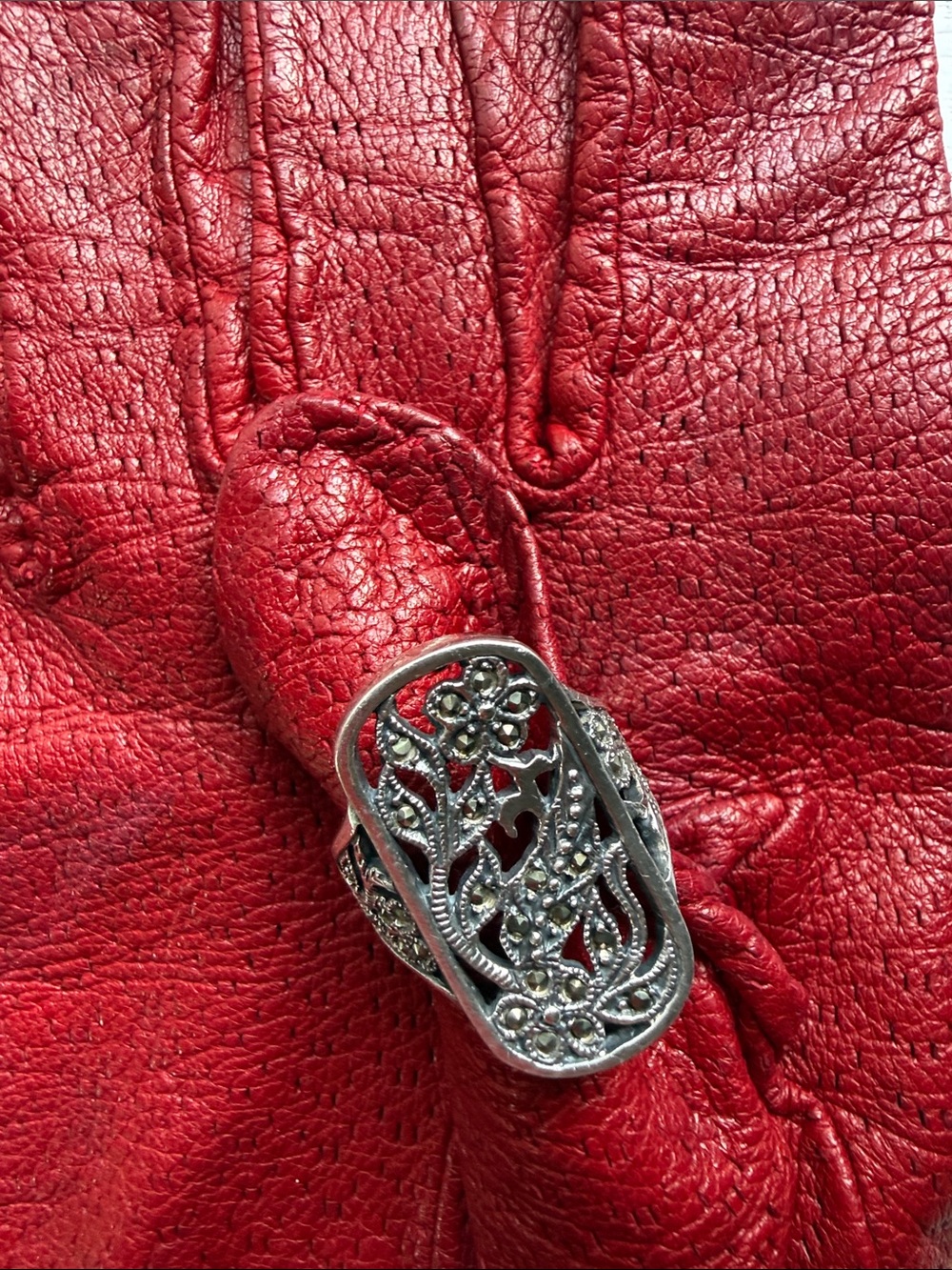 Vintage Filigree Marcasite Statement Ring  
sterling silver marked 925